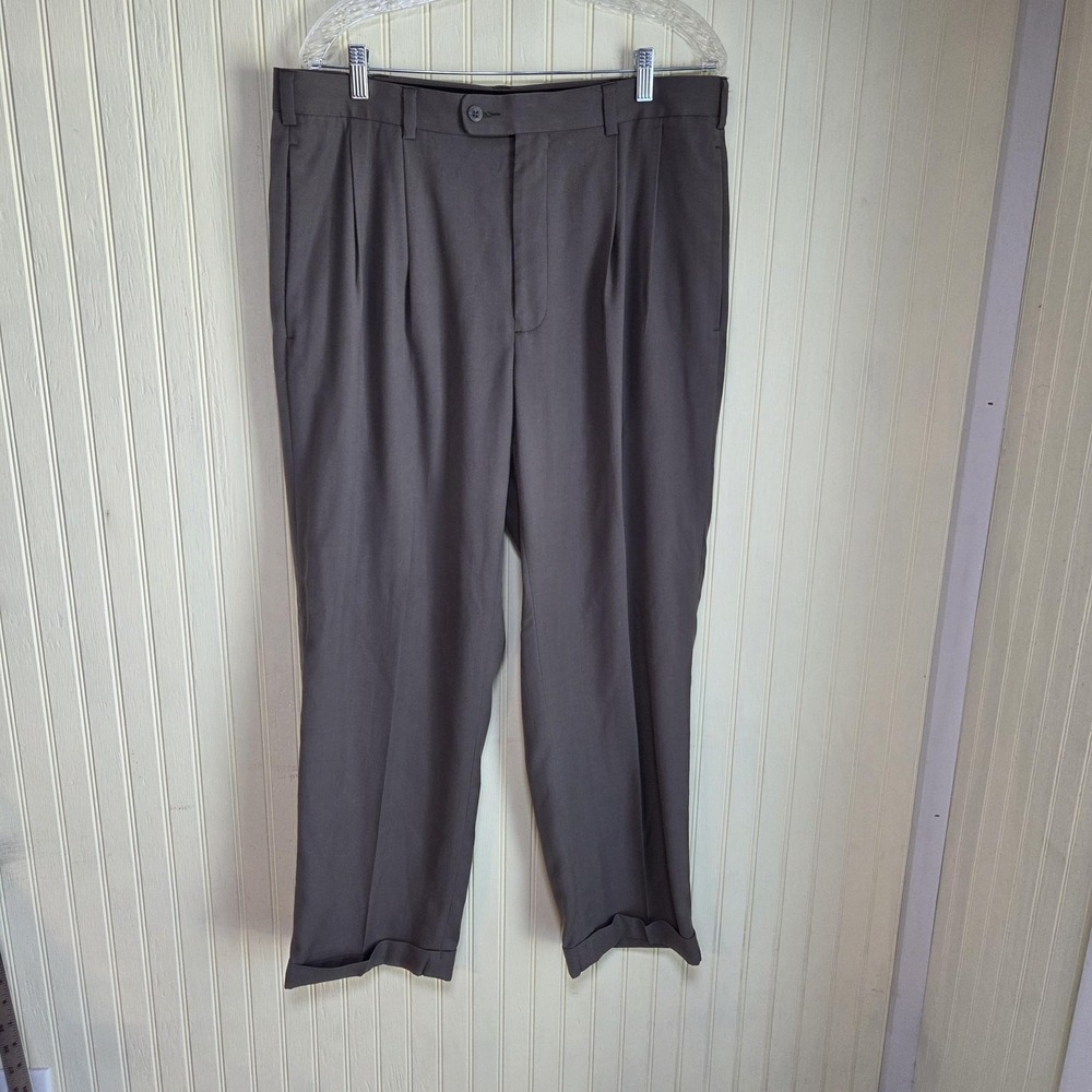 John Henry Dress Pants Mens 36x29 Gray Pleated Straight Leg‎ Polyester Rayon